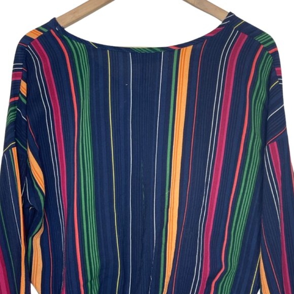 LAVENDER FIELD | Women's Multicolor Striped Long Sleeve Front Knot Top | Size L - Picture 8 of 12